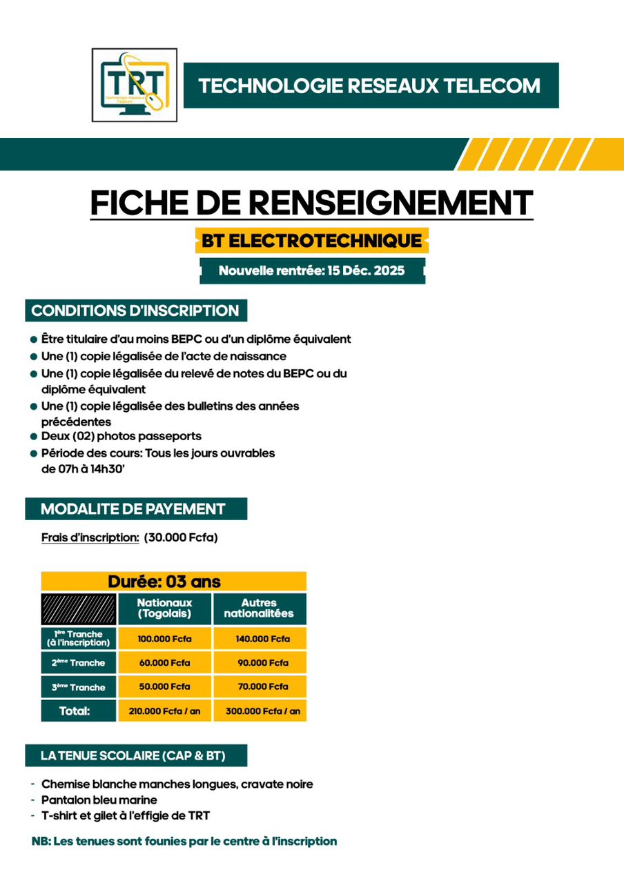 RENSEINGNEMENTS BT ELECTROTECHNIQUE